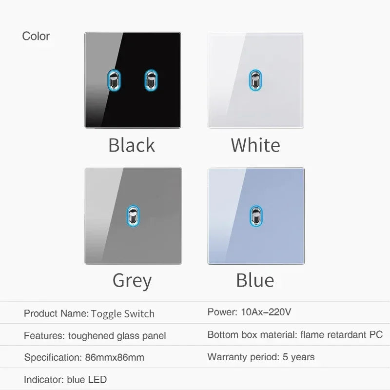 Black Glass Wall Switch & Socket Panel – EU/UK Standard with USB, TV/SAT/Network Ports, Modern Sliding Design