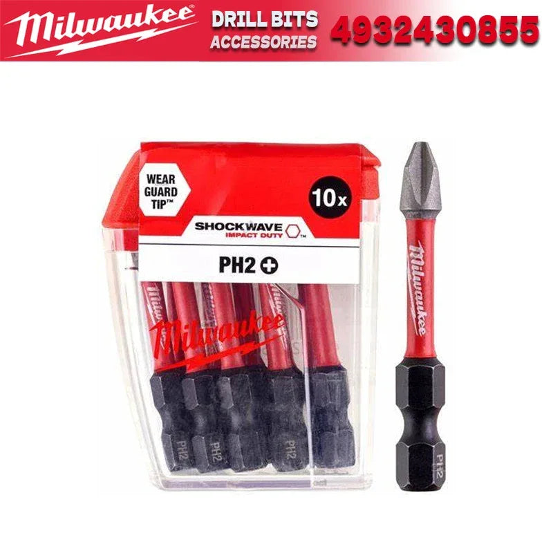 Milwaukee SHOCKWAVE PH2 x 50mm Impact Screwdriver Bits – 10-Piece Set