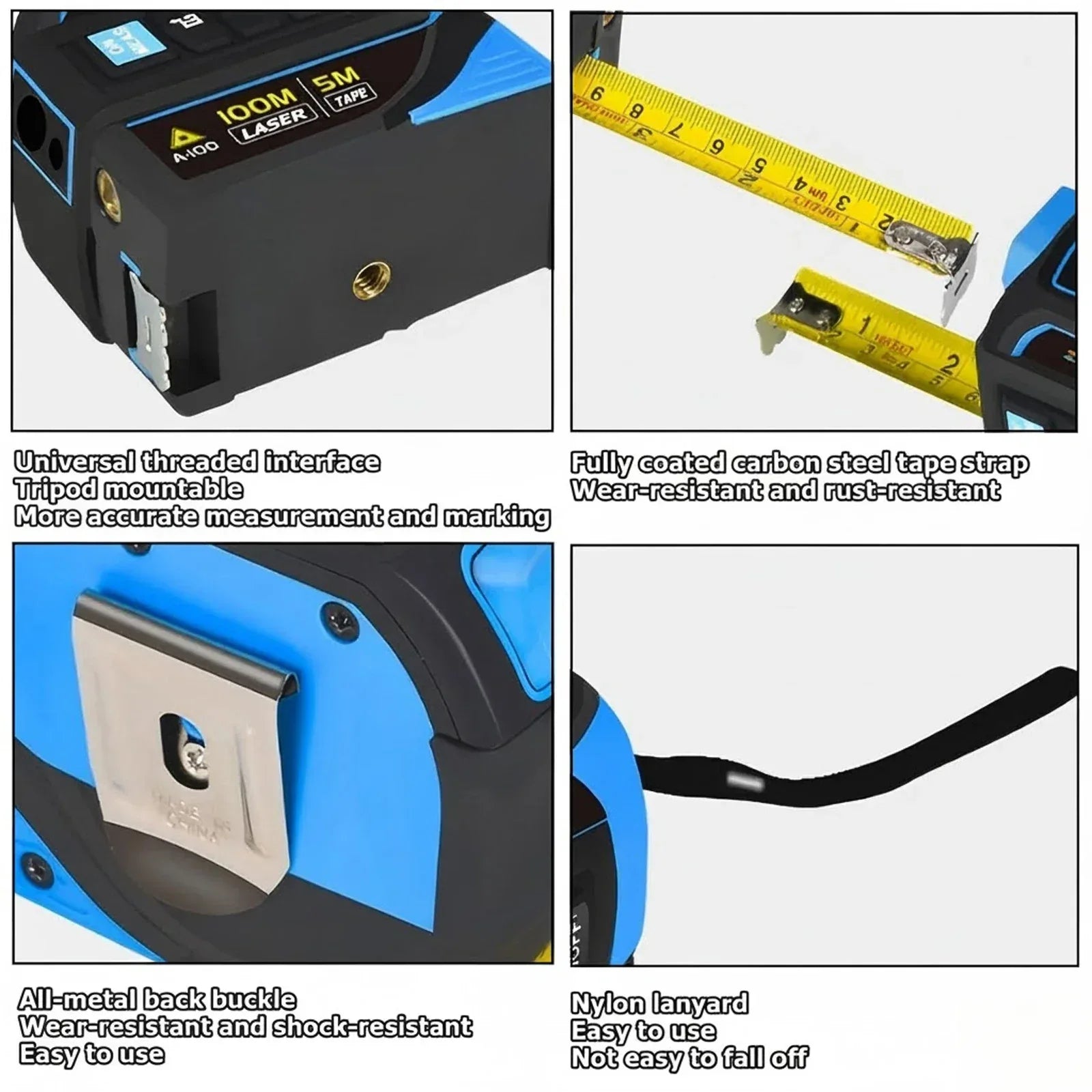 4-in-1 Laser Tape Measure Ruler 40/60/80/100m Laser Rangefinder 5M Infrared Laser Distance High Precision Measuring Instrument