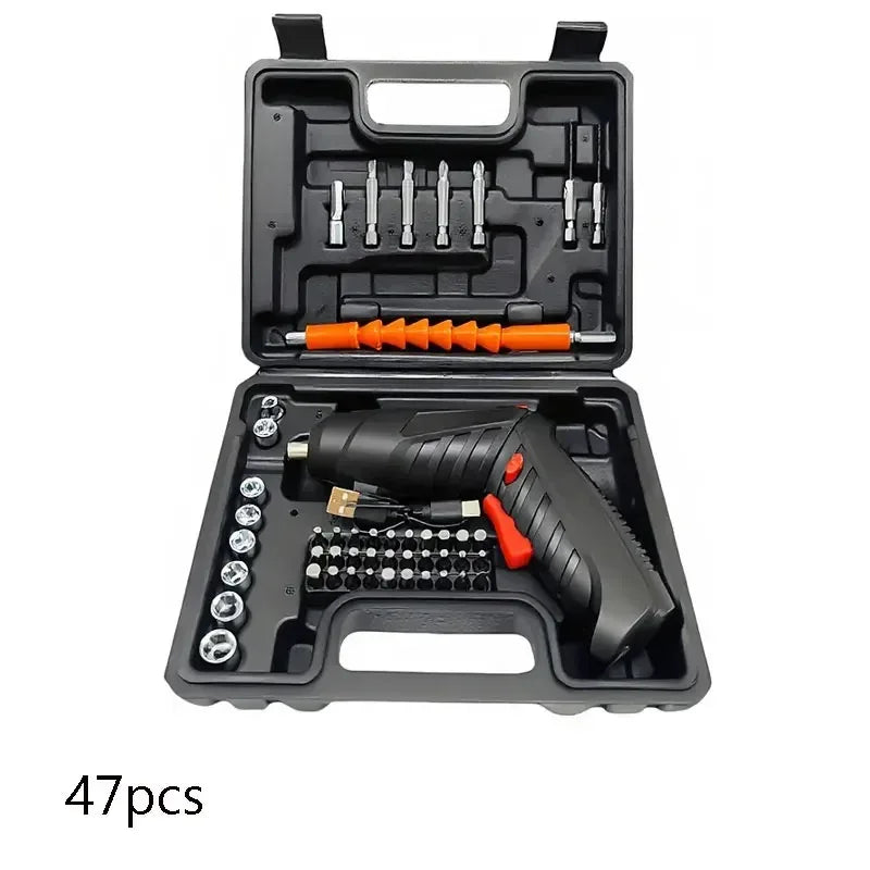 47pcs Rechargeable 36V Cordless Electric Screwdriver Kit with Lithium Battery Folding Power Tool for Home DIY Repairs