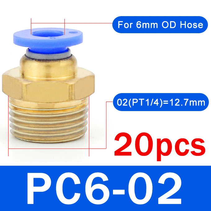 20PCS Pneumatic Air Connector Fitting PC 4mm 6mm 8mm 10mm 12mm Thread 1/8" 1/4" 3/8" 1/2" Hose Fittings Pipe Quick Connectors