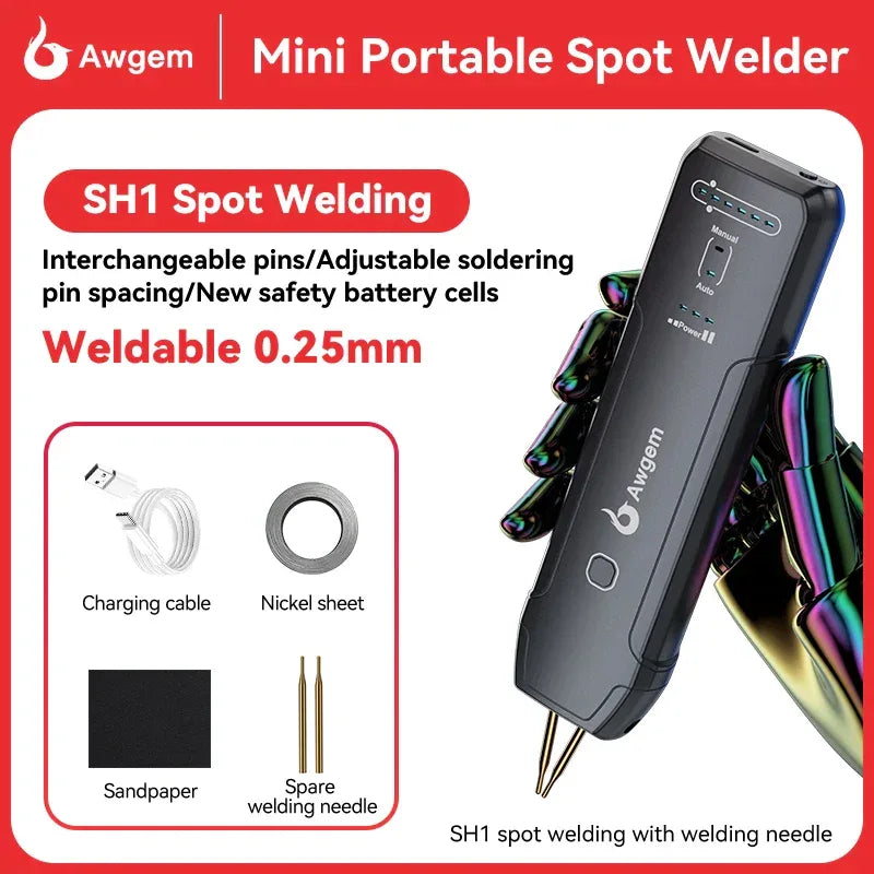 Awgem Portable Spot Welder DIY Handheld Spot Welding Machine 90 Gears Adjustable Spot Welding for 18650 Lithium Battery