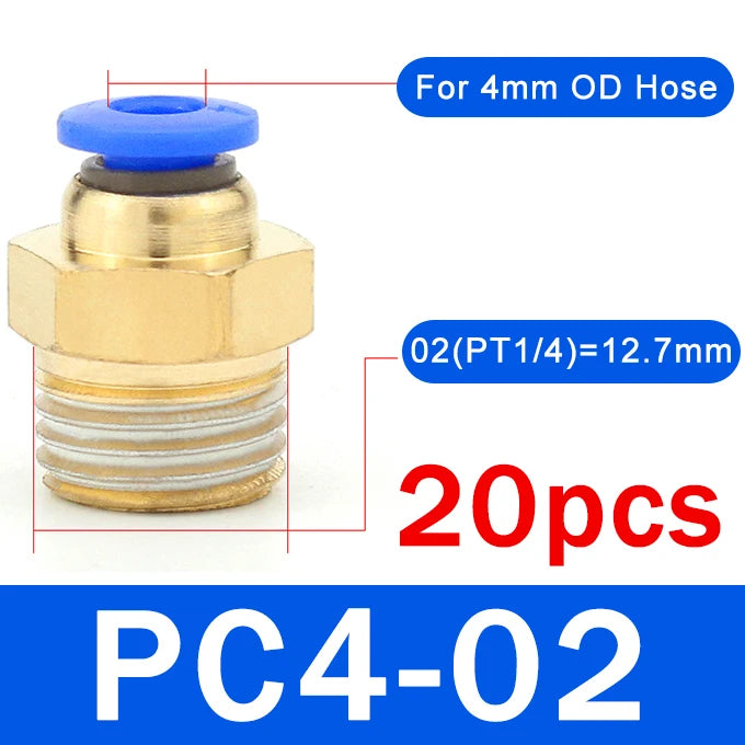 20PCS Pneumatic Air Connector Fitting PC 4mm 6mm 8mm 10mm 12mm Thread 1/8" 1/4" 3/8" 1/2" Hose Fittings Pipe Quick Connectors