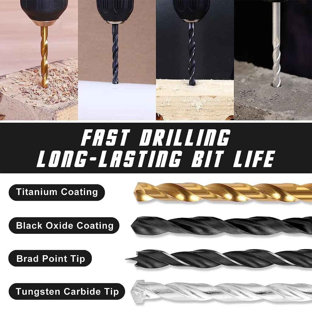 246PCS HSS Drill Bit Set – Wood, Masonry & Metal Drilling Kit