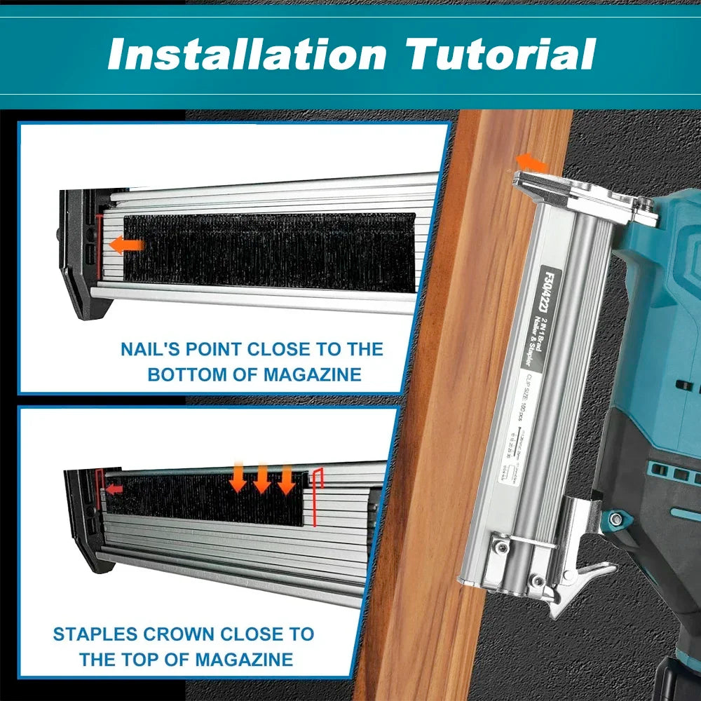 2 in 1 Brushless Electric Nail Gun Cordless Nailer Stapler Framing U-shape Nail Woodworking Tools Fit For Makita 18V Battery