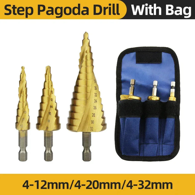 HSS Titanium Step Drill Bit High Speed Stepped Drill Set Saw Drill Tools Conical Stage Drill For Metal Wood