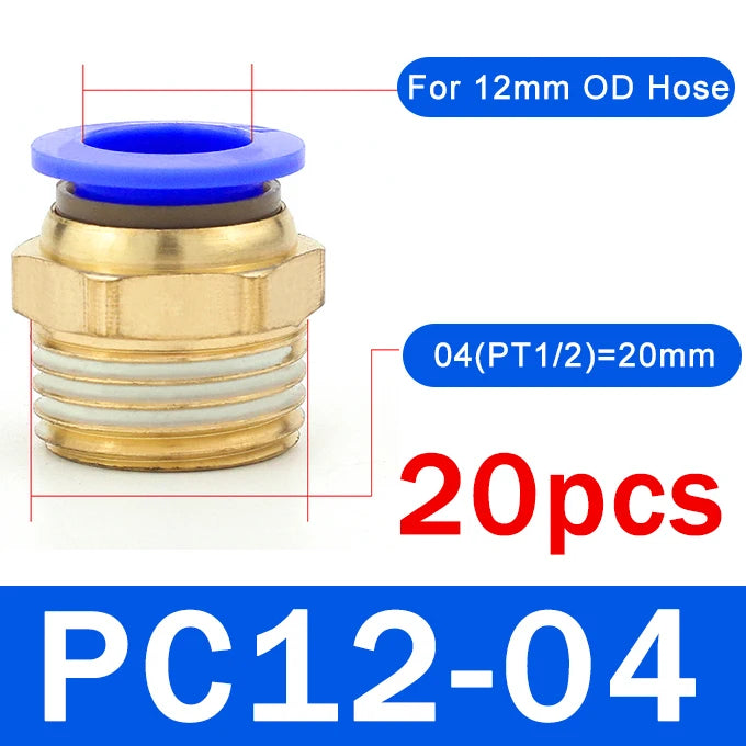 20PCS Pneumatic Air Connector Fitting PC 4mm 6mm 8mm 10mm 12mm Thread 1/8" 1/4" 3/8" 1/2" Hose Fittings Pipe Quick Connectors