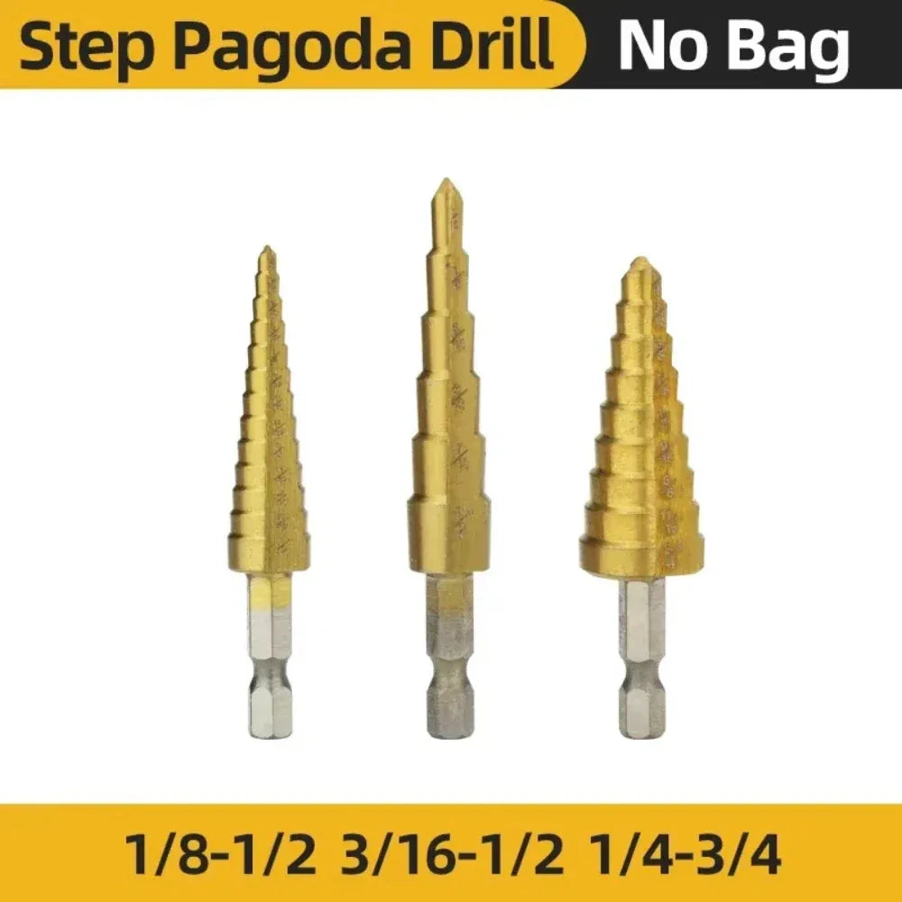 HSS Titanium Step Drill Bit Set – Conical Stepped Drill Bits for Metal, Wood & Plastic
