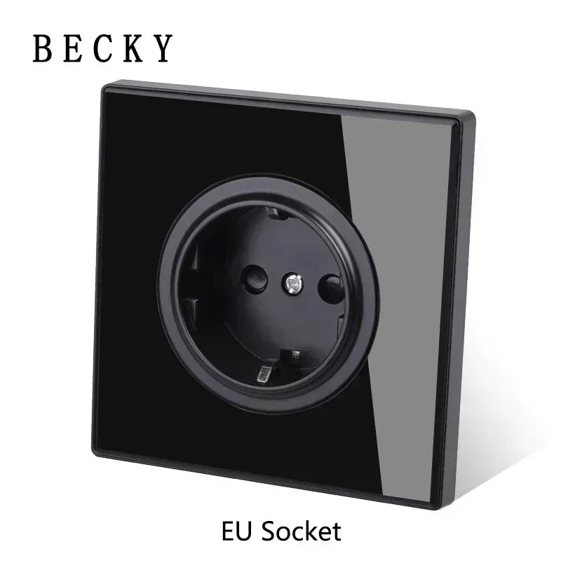 Black Tempered Glass Wall Switch Panel Led European 16a Socket Retro Toggle Light Switch Eu Uk Standard 2usb Socket 1Gang-4gang