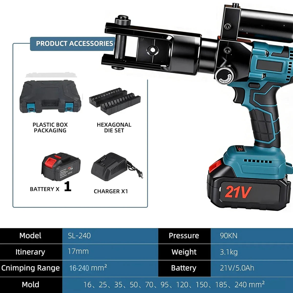 Hydraulic Electric Crimping Tool – Battery Powered Cable & Wire Crimper for Professional Use