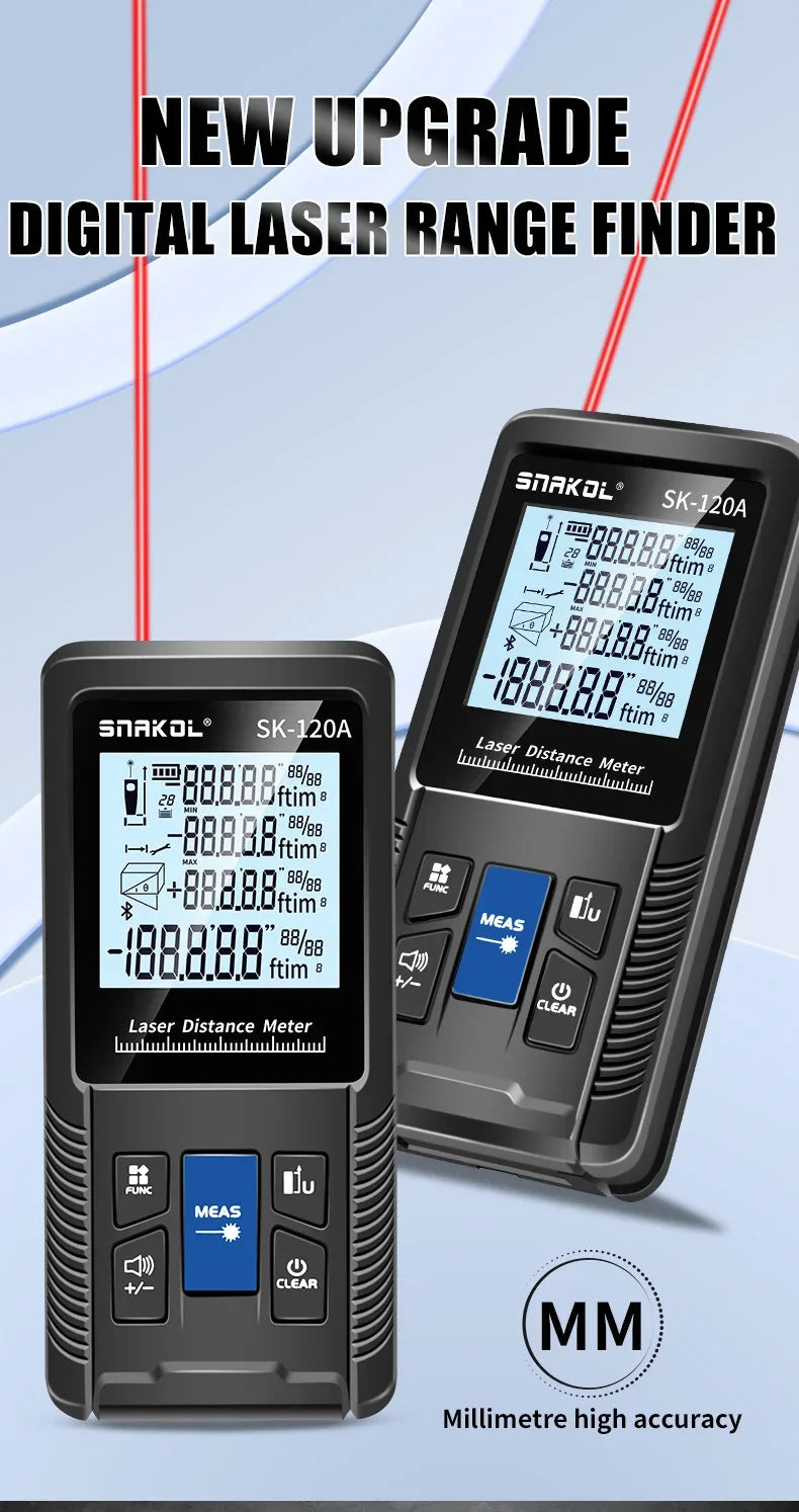 Snakol Laser Distance Meter 40m 50m 70m 100m 120m Rangefinder Digital Range Finder Trena Roulette Ruler Distance Measuring Tape