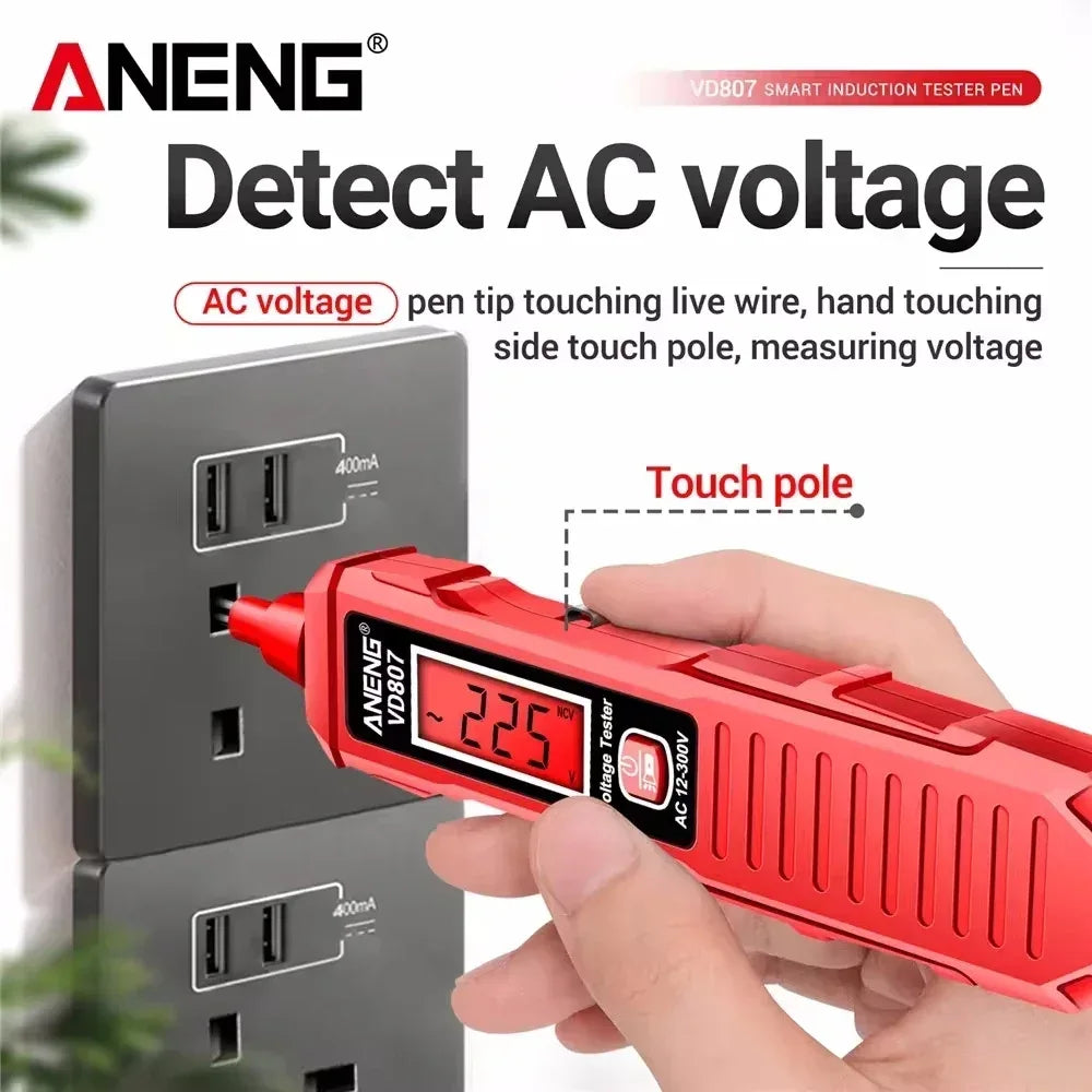 ANENG VD807 Digital Voltage Tester Pen Non-Contact Voltage Tester AC 12-300V Test Pencil 50/60Hz Alarm Zero Fire Wire Tester