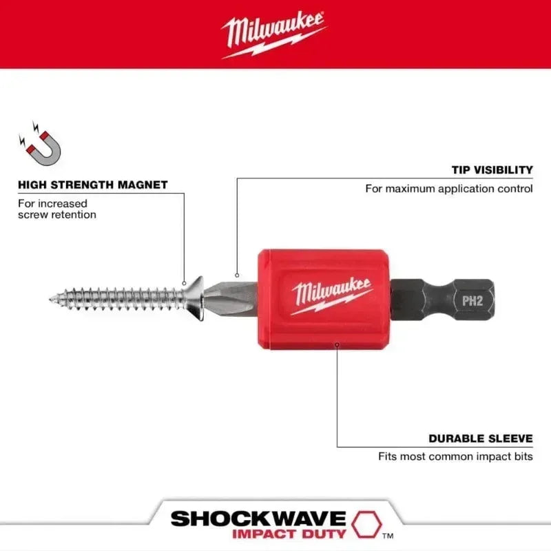 MILWAUKEE 48-32-4550 SHOCKWAVE Impact Duty Magnetic Attachment PH2 Bit Set – 3PC
