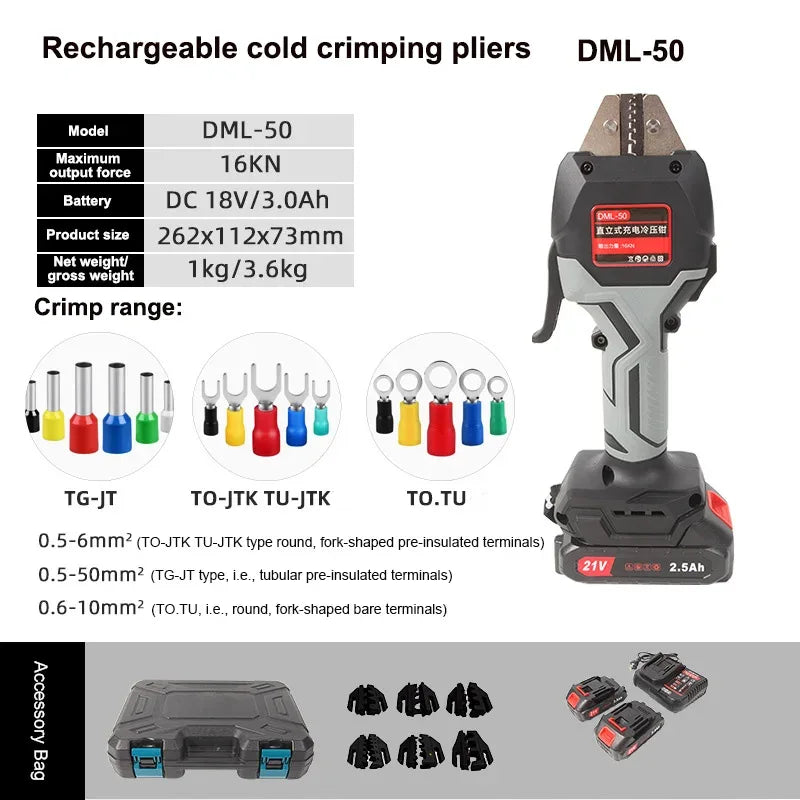 Cordless Hydraulic Pliers 16KN – Electric Wire Crimper with LED Light & Crimping Molds