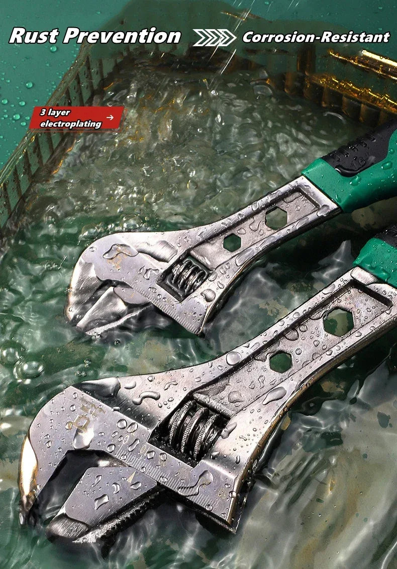 8/10/12 inch Adjustable Wrench Wide Opening Chrome Vanadium Alloy Universal Spanner with Scale Marked for Bathroom Pipe Tool