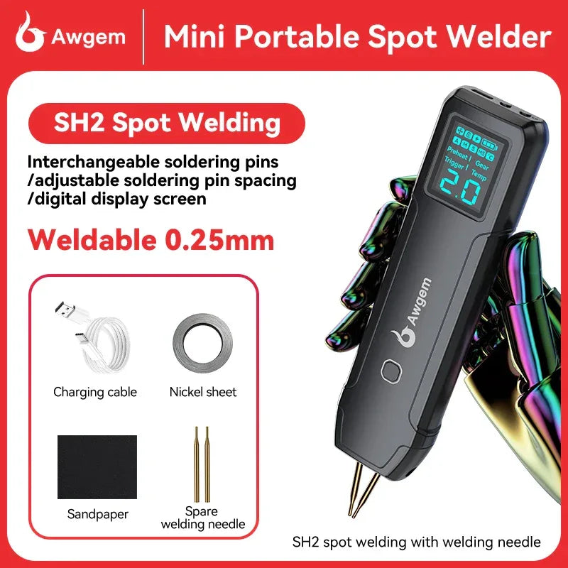 Awgem Portable Spot Welder DIY Handheld Spot Welding Machine 90 Gears Adjustable Spot Welding for 18650 Lithium Battery