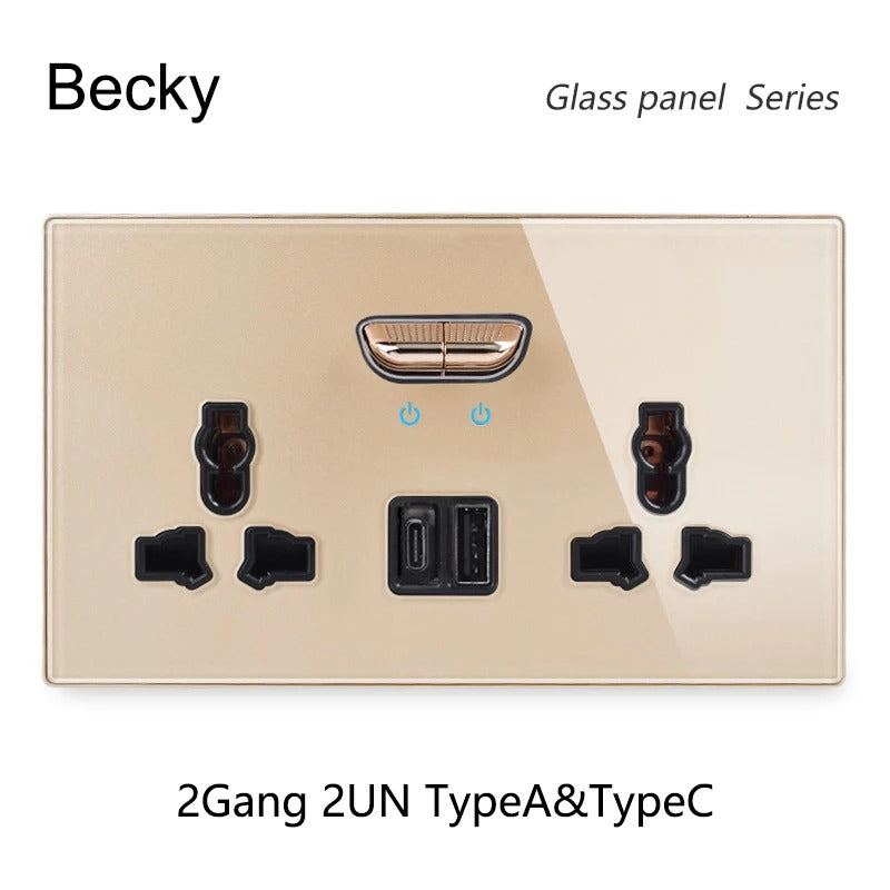 13A UK Double Socket Switch – Tempered Glass Panel