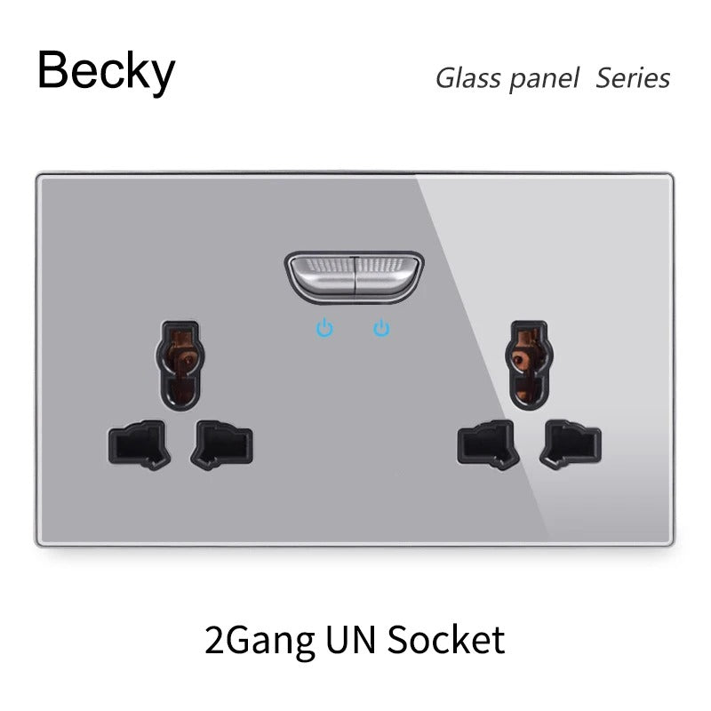 13A UK Double Socket Switch – Tempered Glass Panel